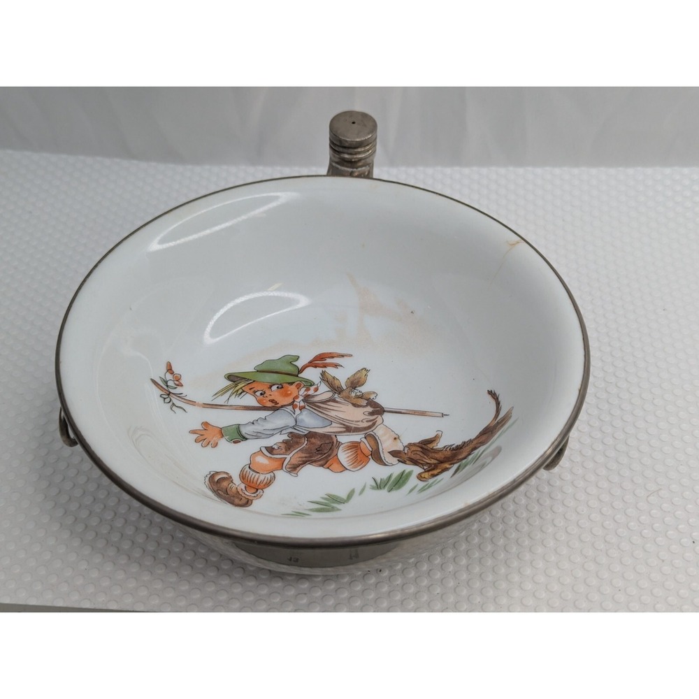 Vintage Childs Porcelain Warming Bowl Boy Dog‎